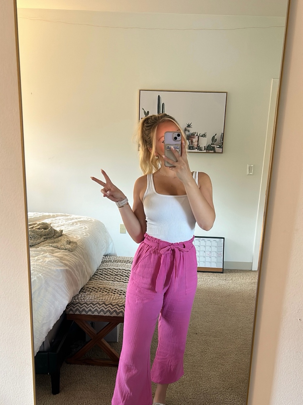 High-Rise Pink Paperbag Waist Wide-Leg Pants